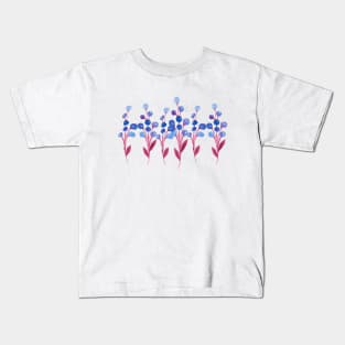 Blue and Red Watercolor Wild Flower Kids T-Shirt
